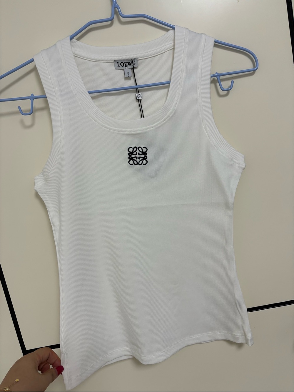 Loewe White Ribbed Tank with Black Anagram Stitch